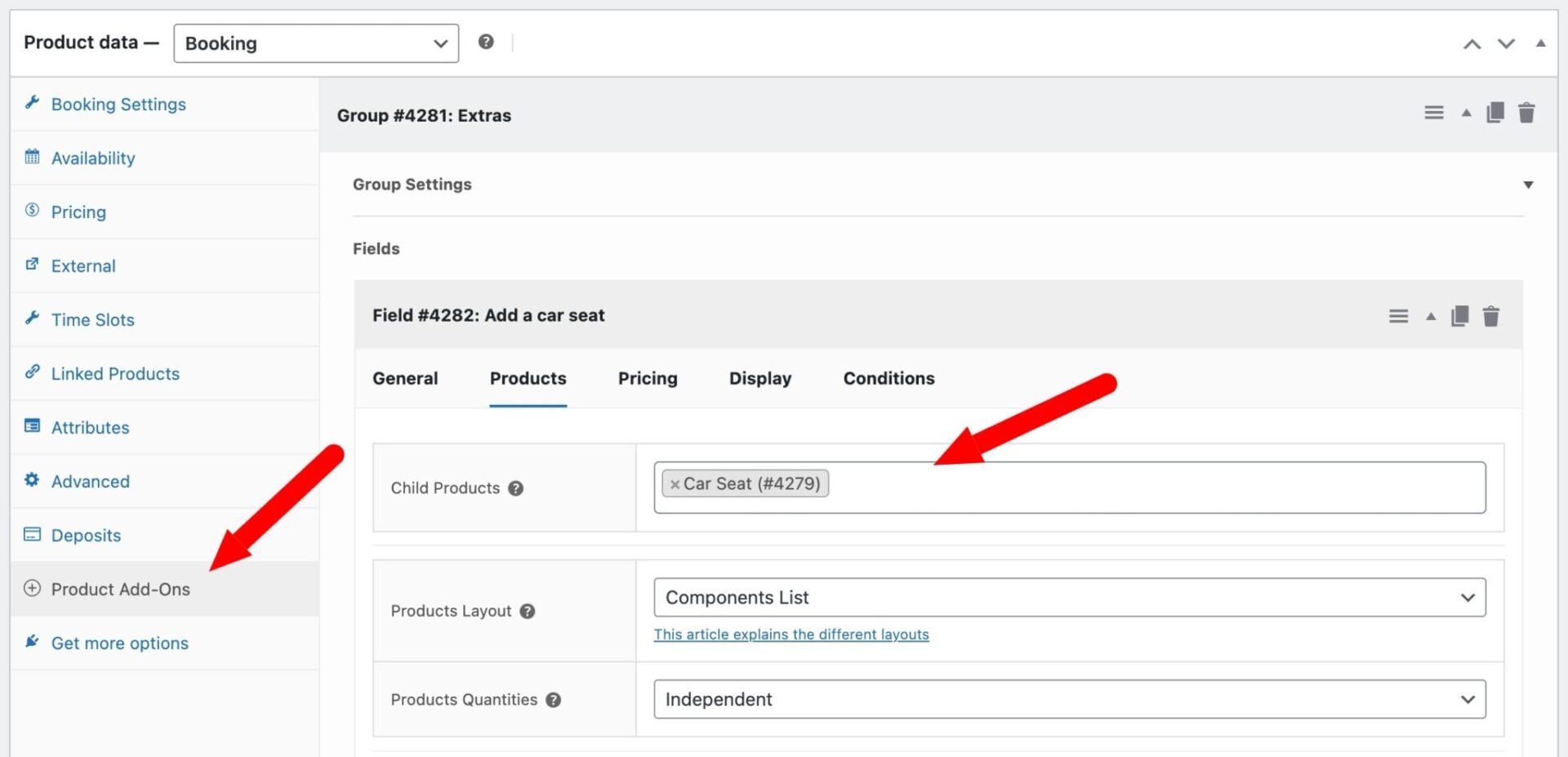 Using Product Add-Ons for bookable resources