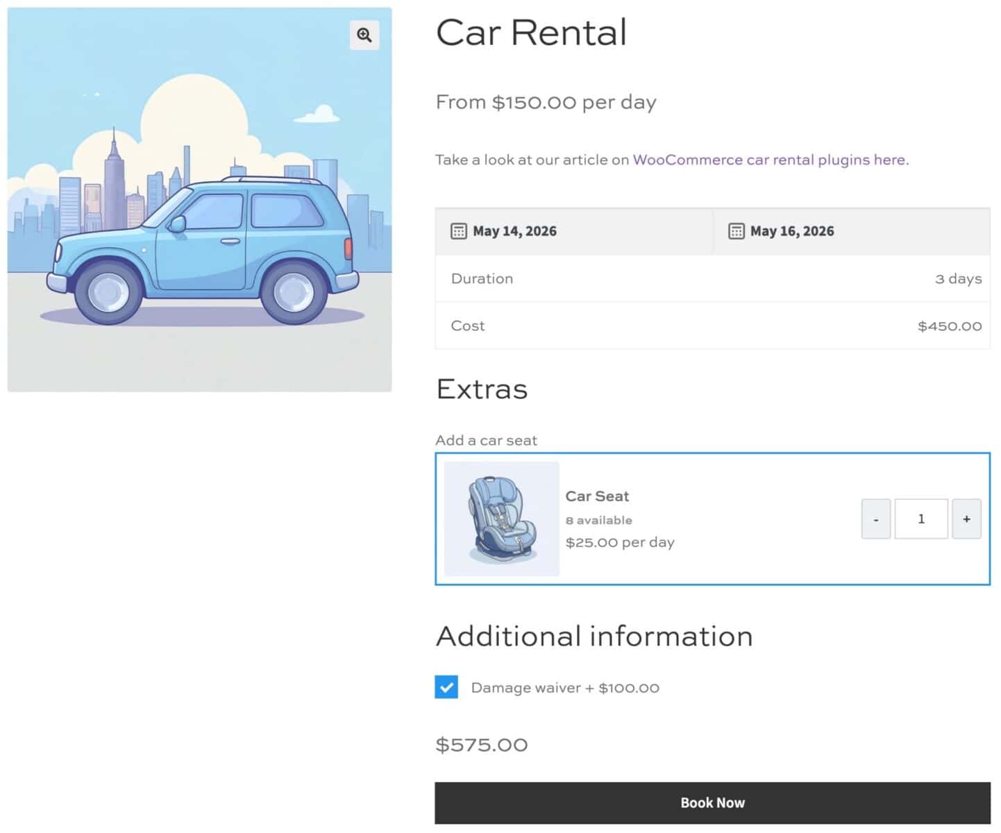 WooCommerce car rental website