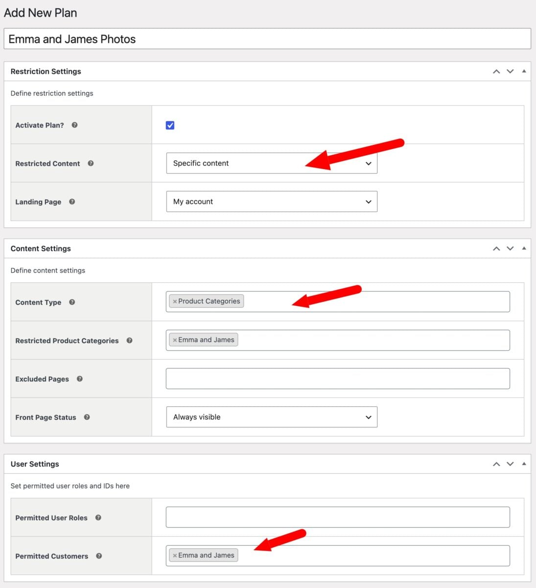 Membership plan settings for client specific photography products