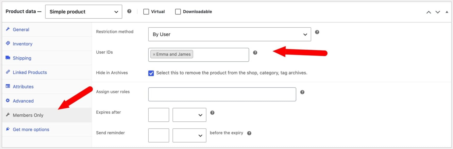 Settings for making a WooCommerce product client-specific