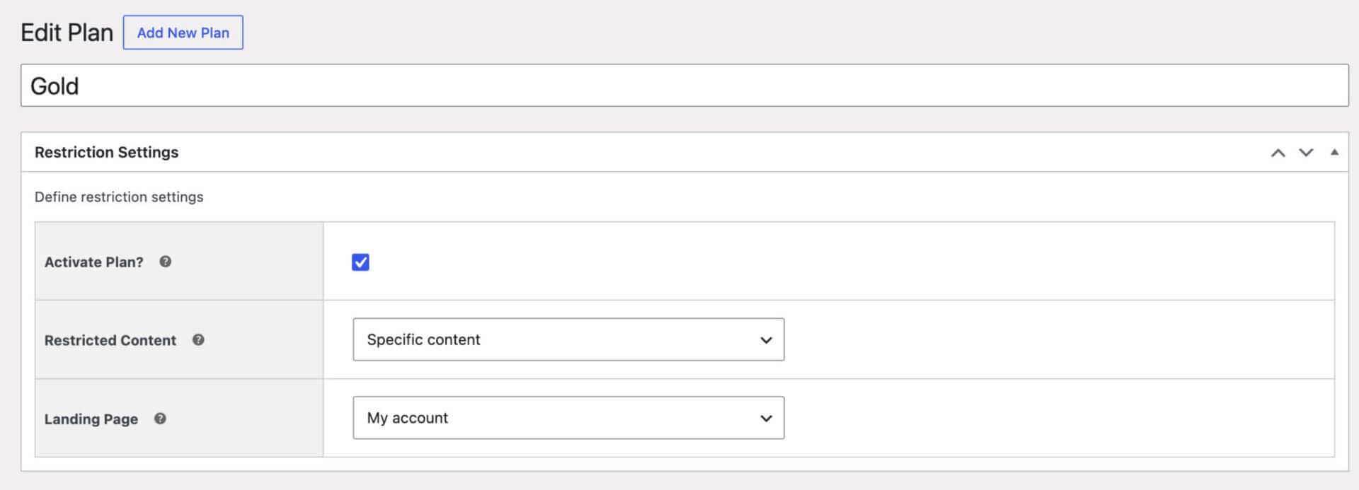 Plan settings for WooCommerce memberships
