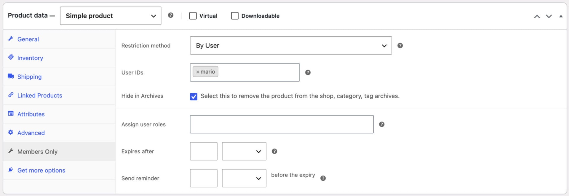 Restrict access to specific product to specific user