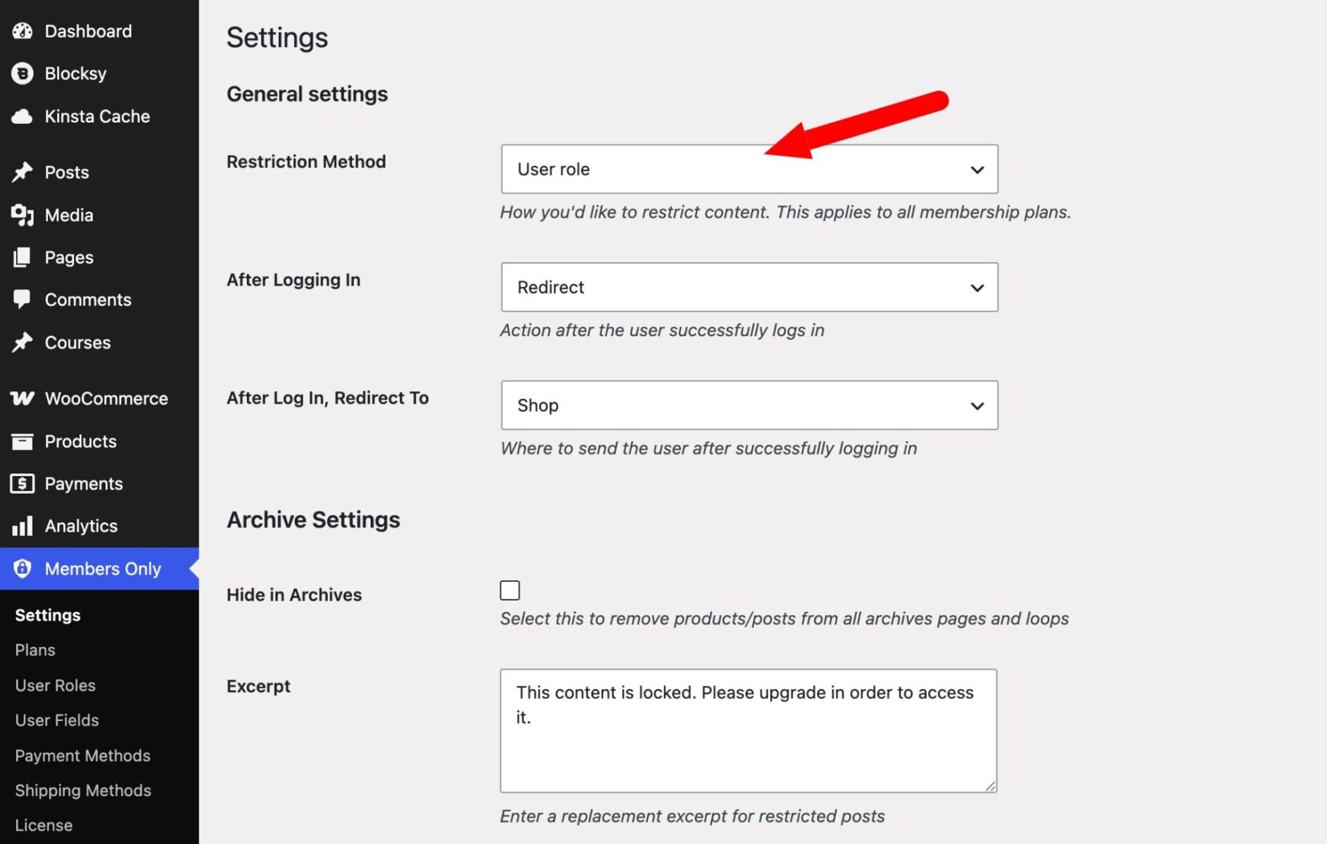 WooCommerce memberships restriction method