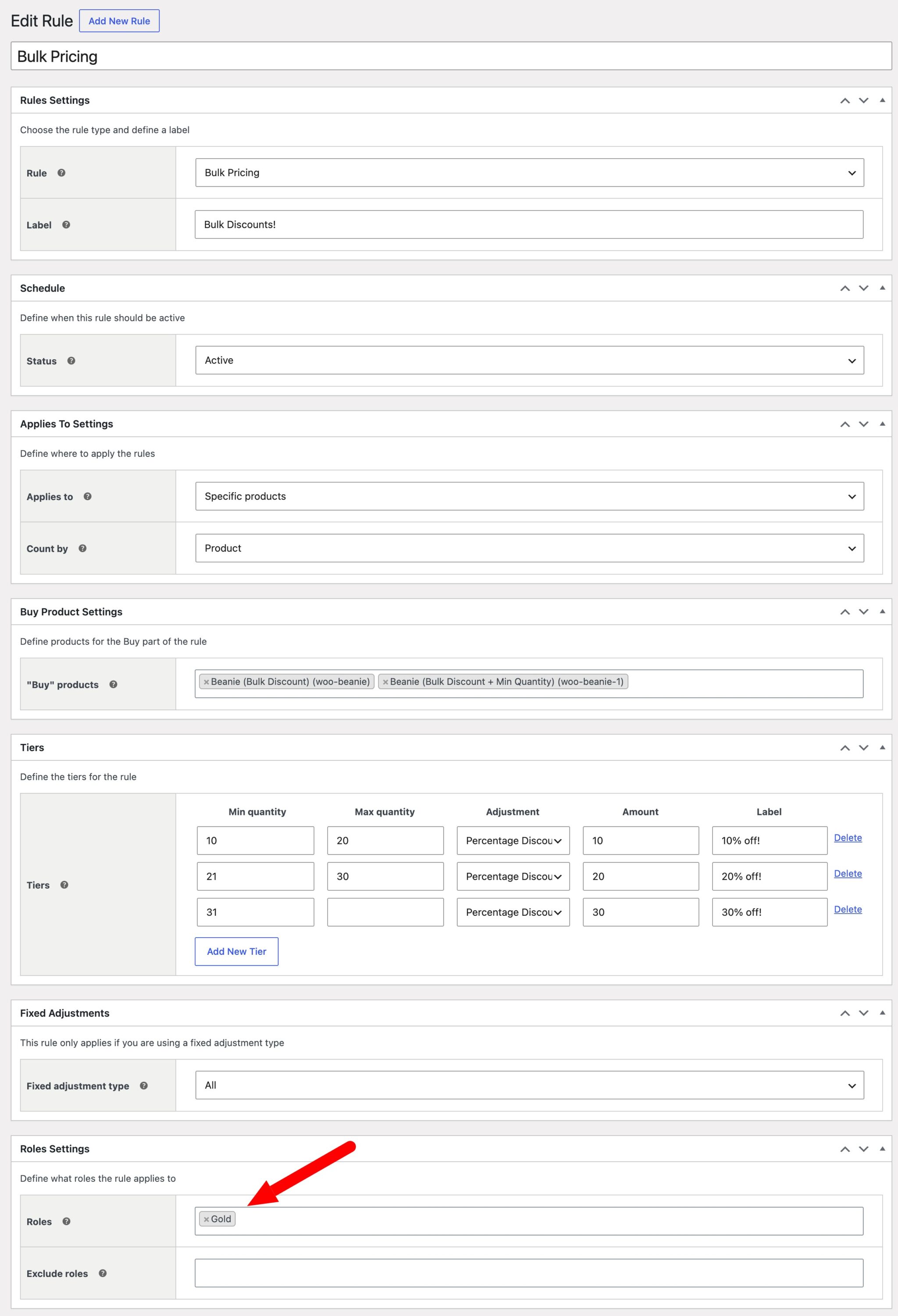 User role setting for dynamic pricing