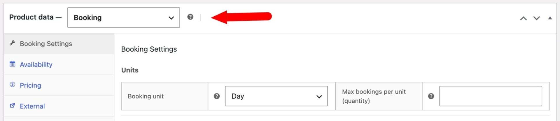 Booking setting for photography sessions product