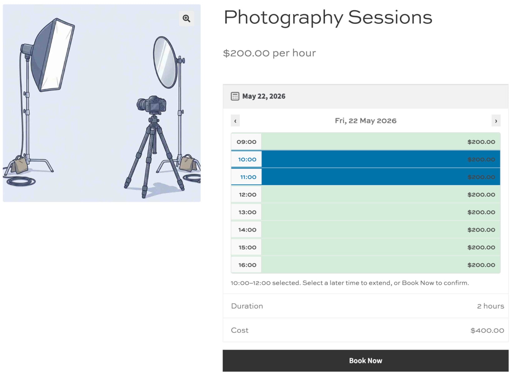 Sell photography sessions with WooCommerce - product page