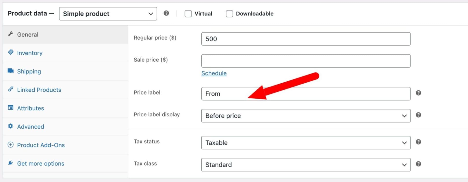 WooCommerce price label setting