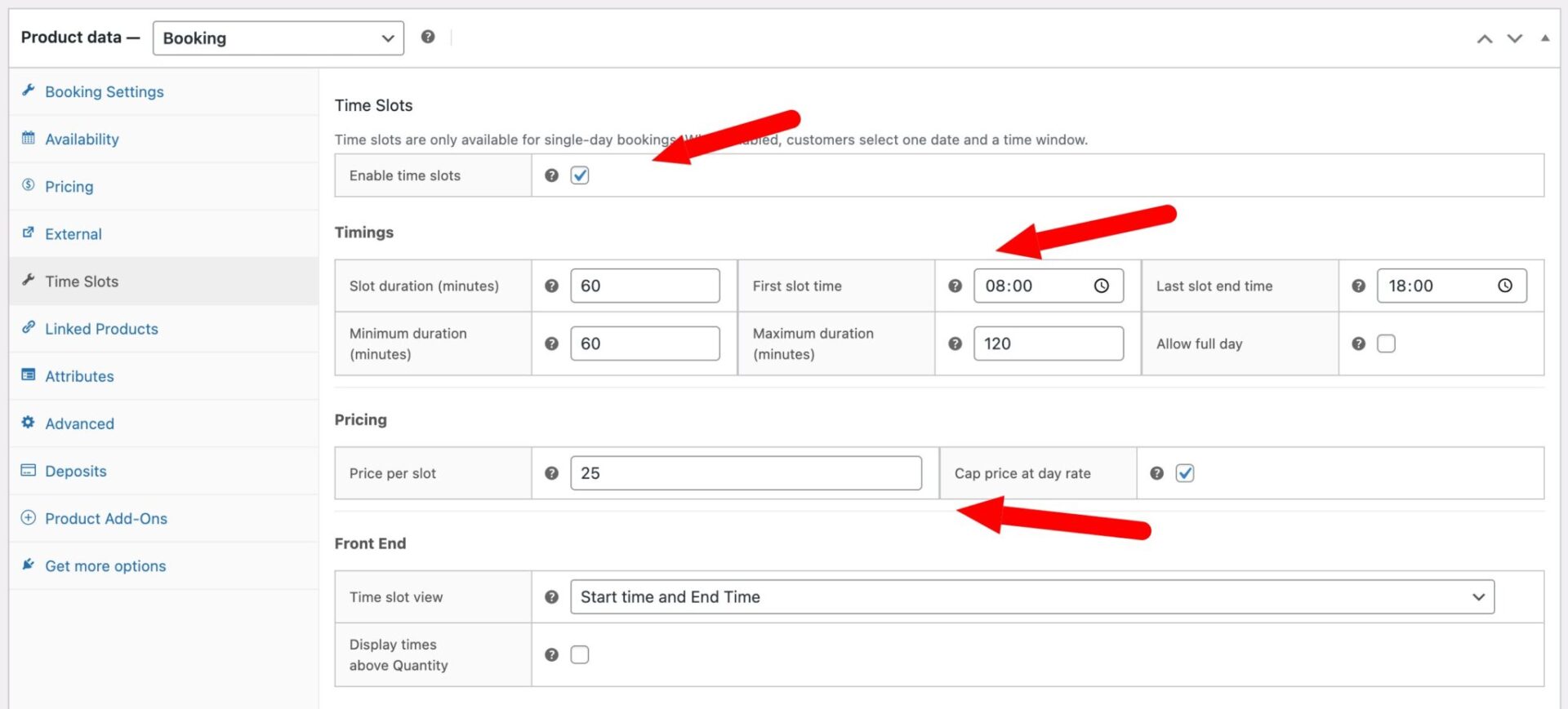 Surfboard hire time slots settings