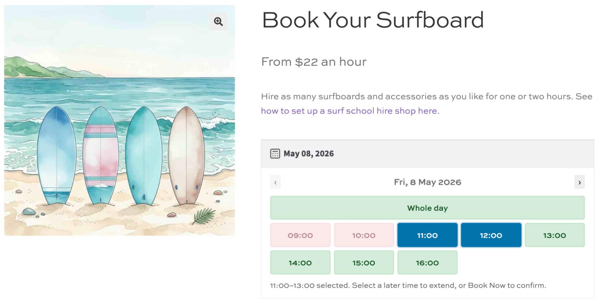 Time picker for WooCommerce bookings hire product