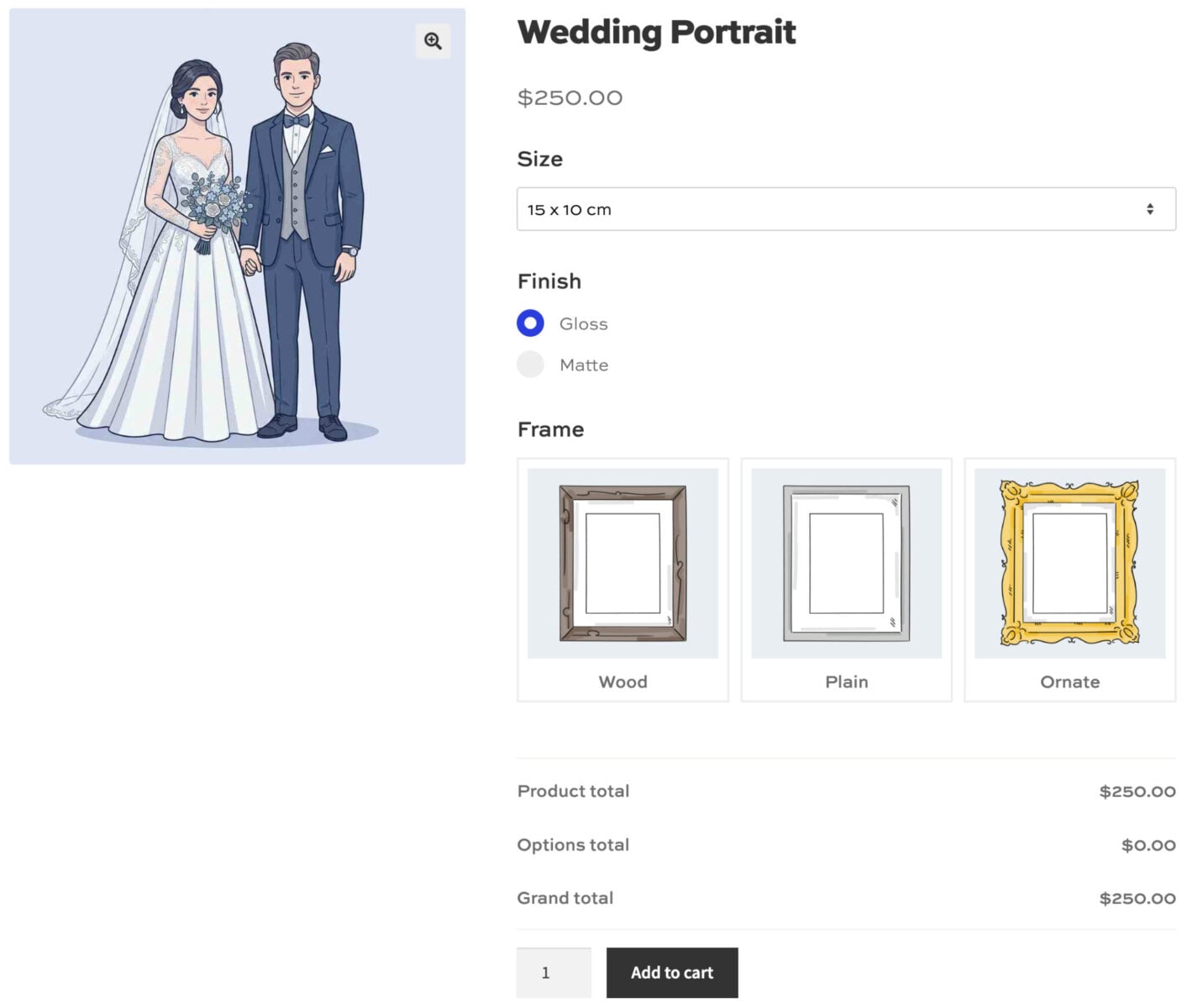 WooCommerce wedding portrait product page