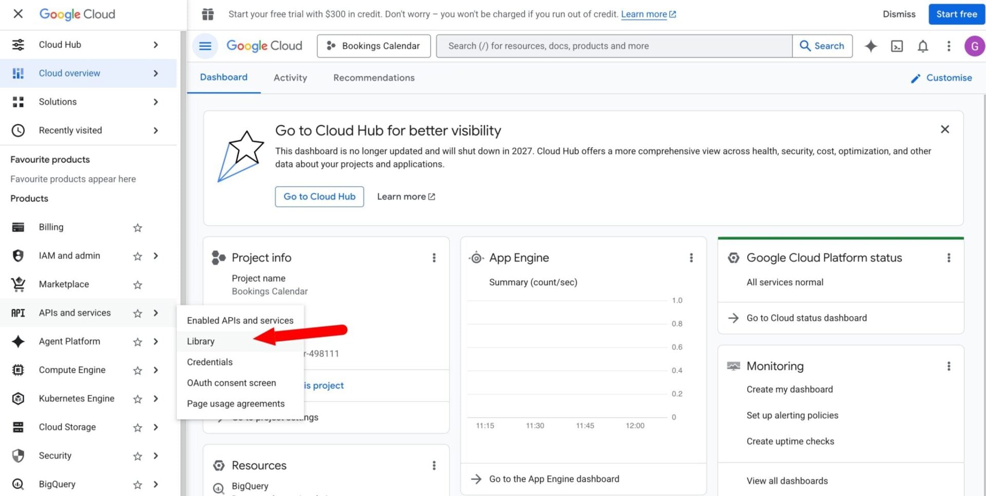 Google Cloud APIs and services menu
