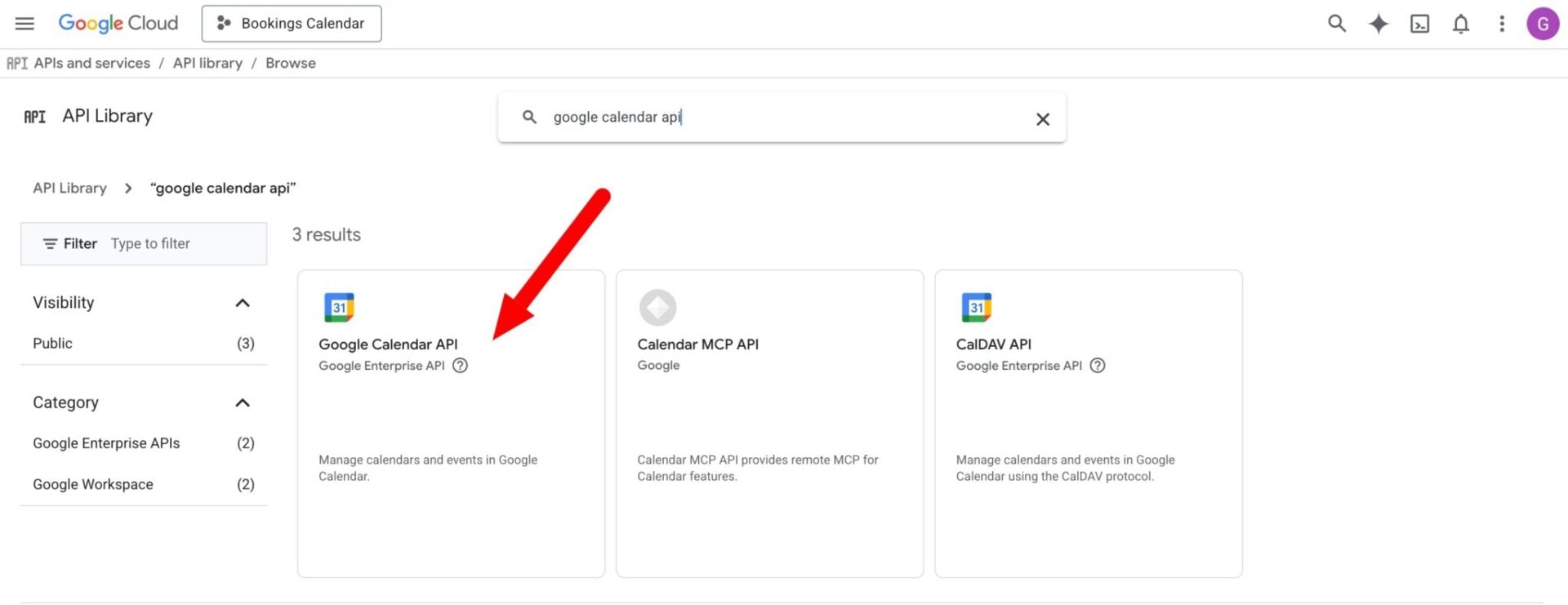 Search for Google Calendar API