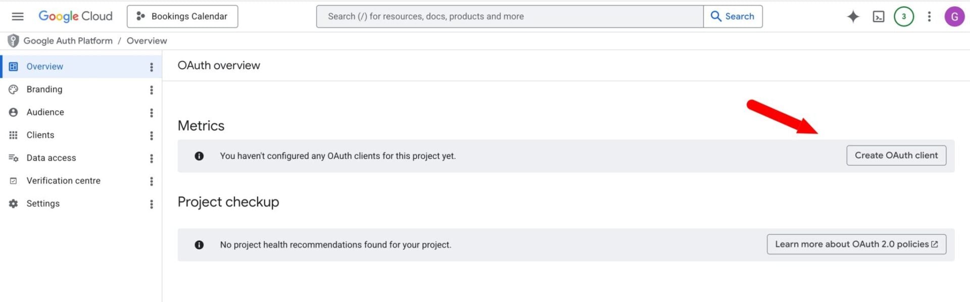 Button to create OAuth client