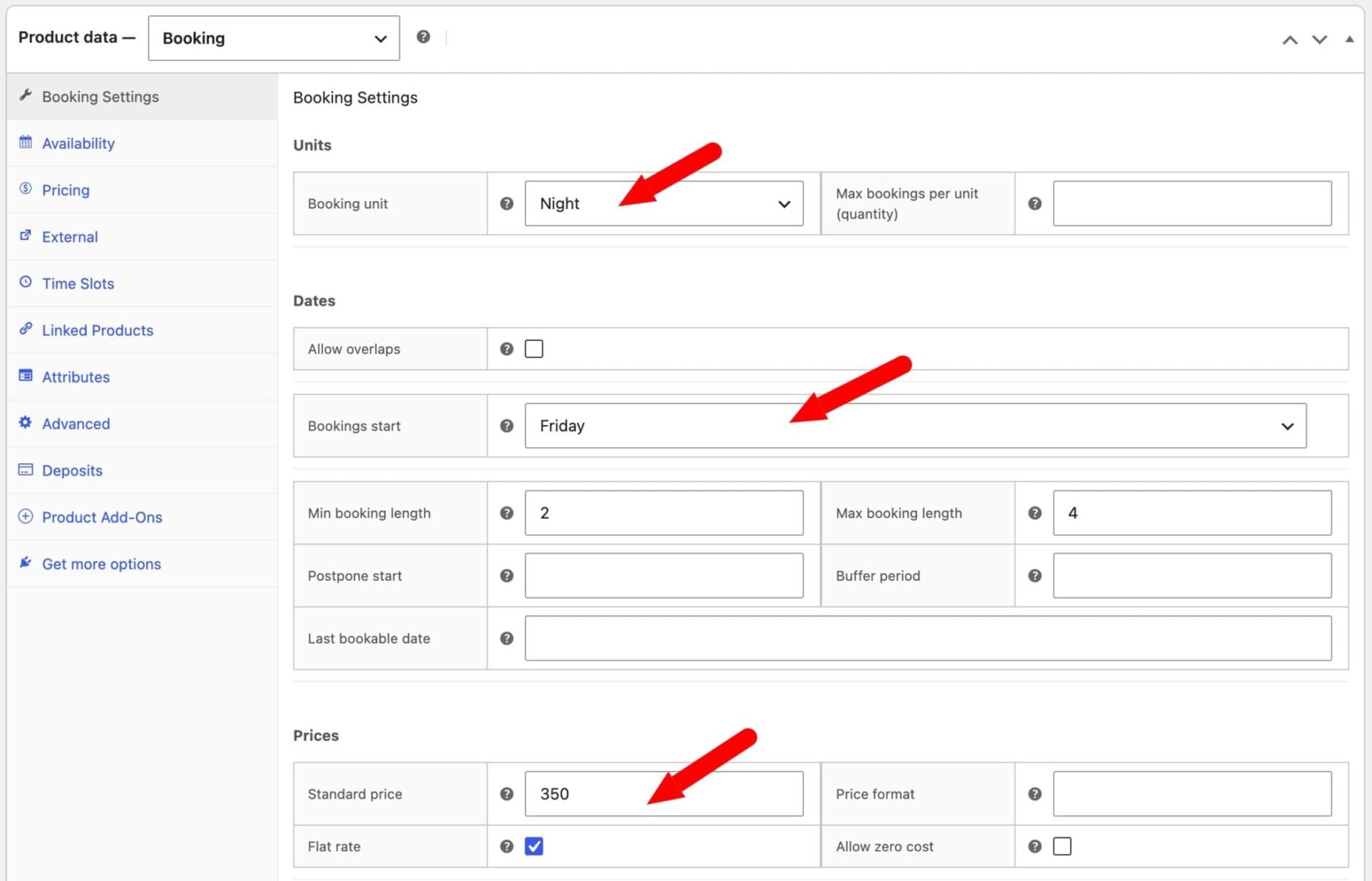 WooCommerce flat rate booking price