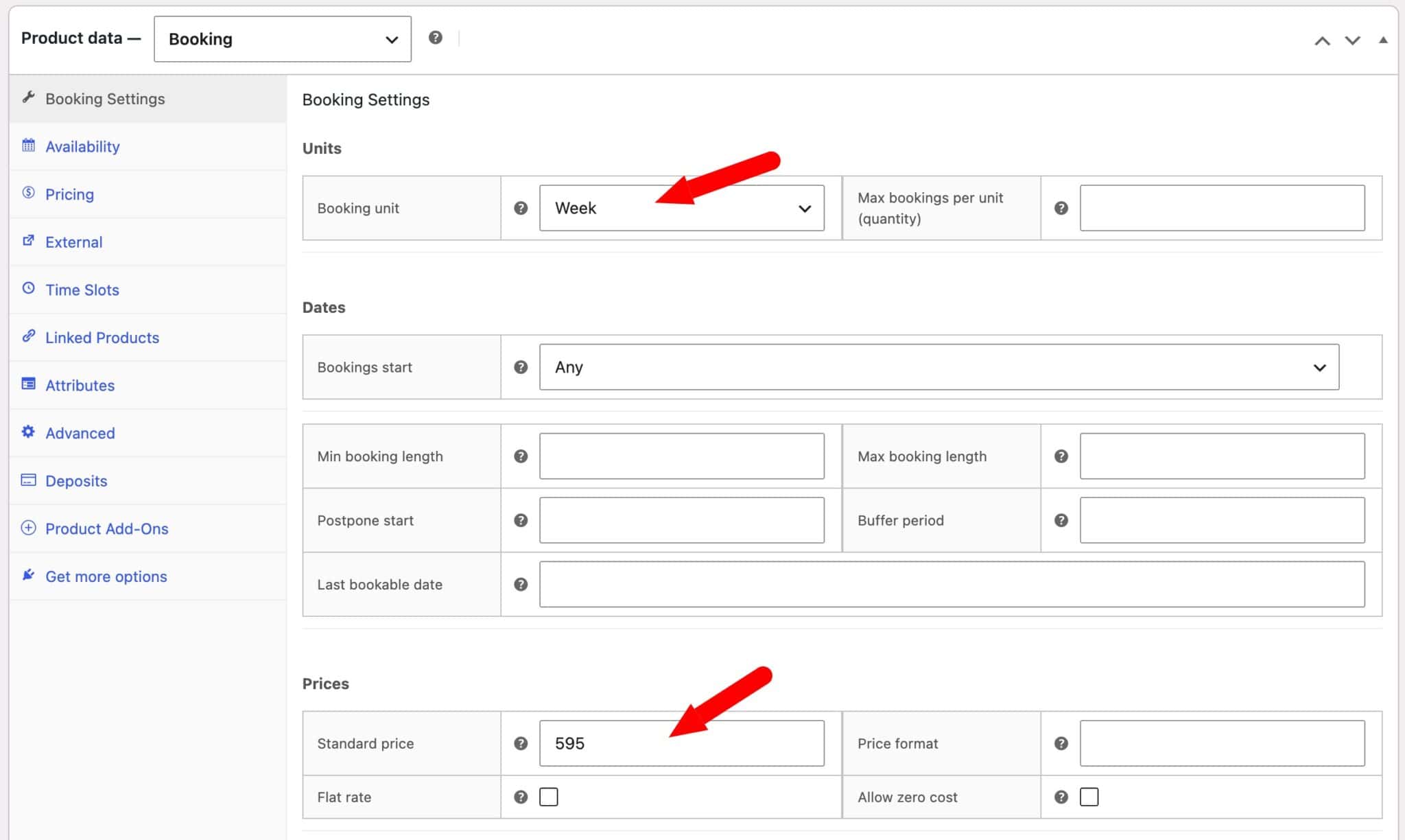 WooCommerce bookable product price per week