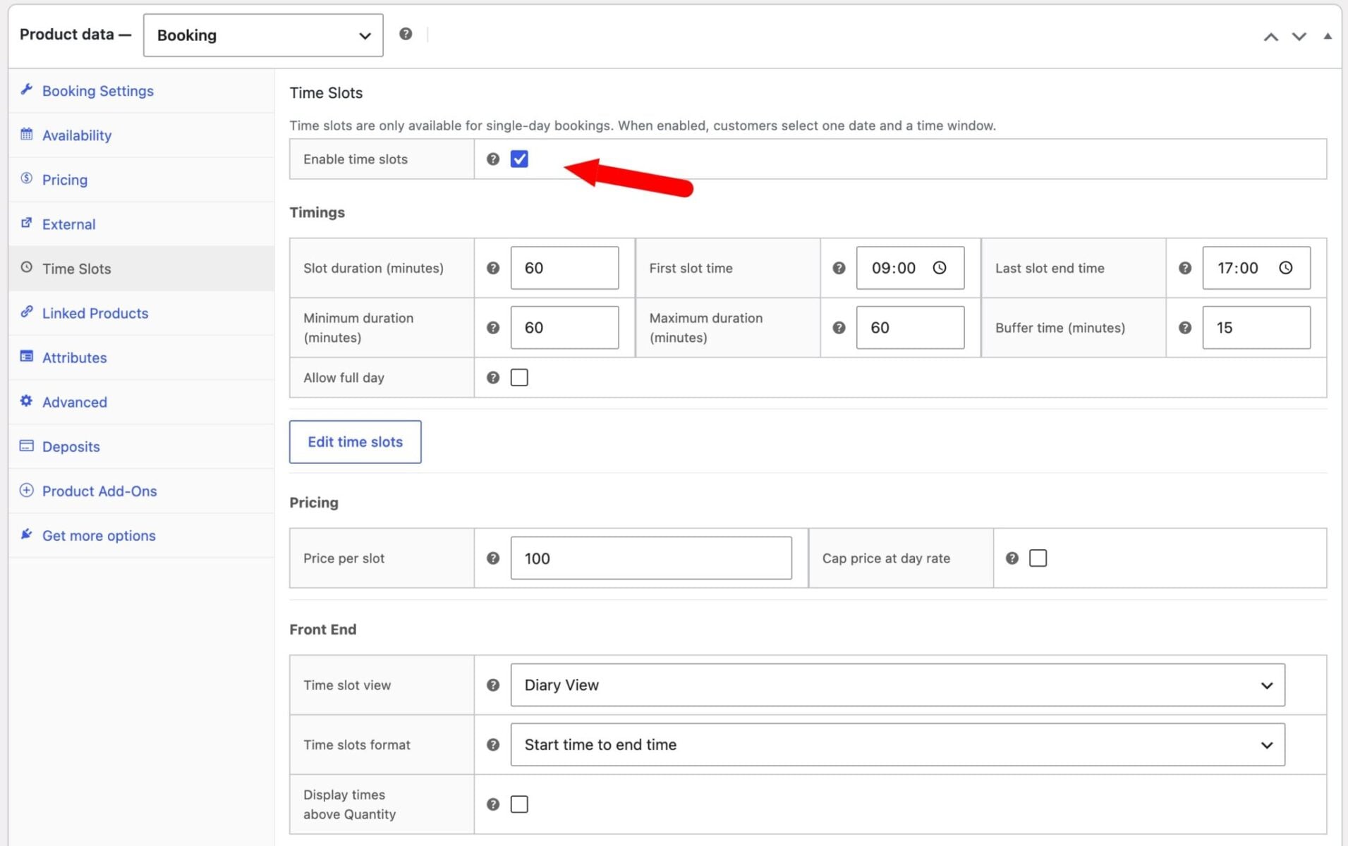 Enable time slots for WooCommerce appointments