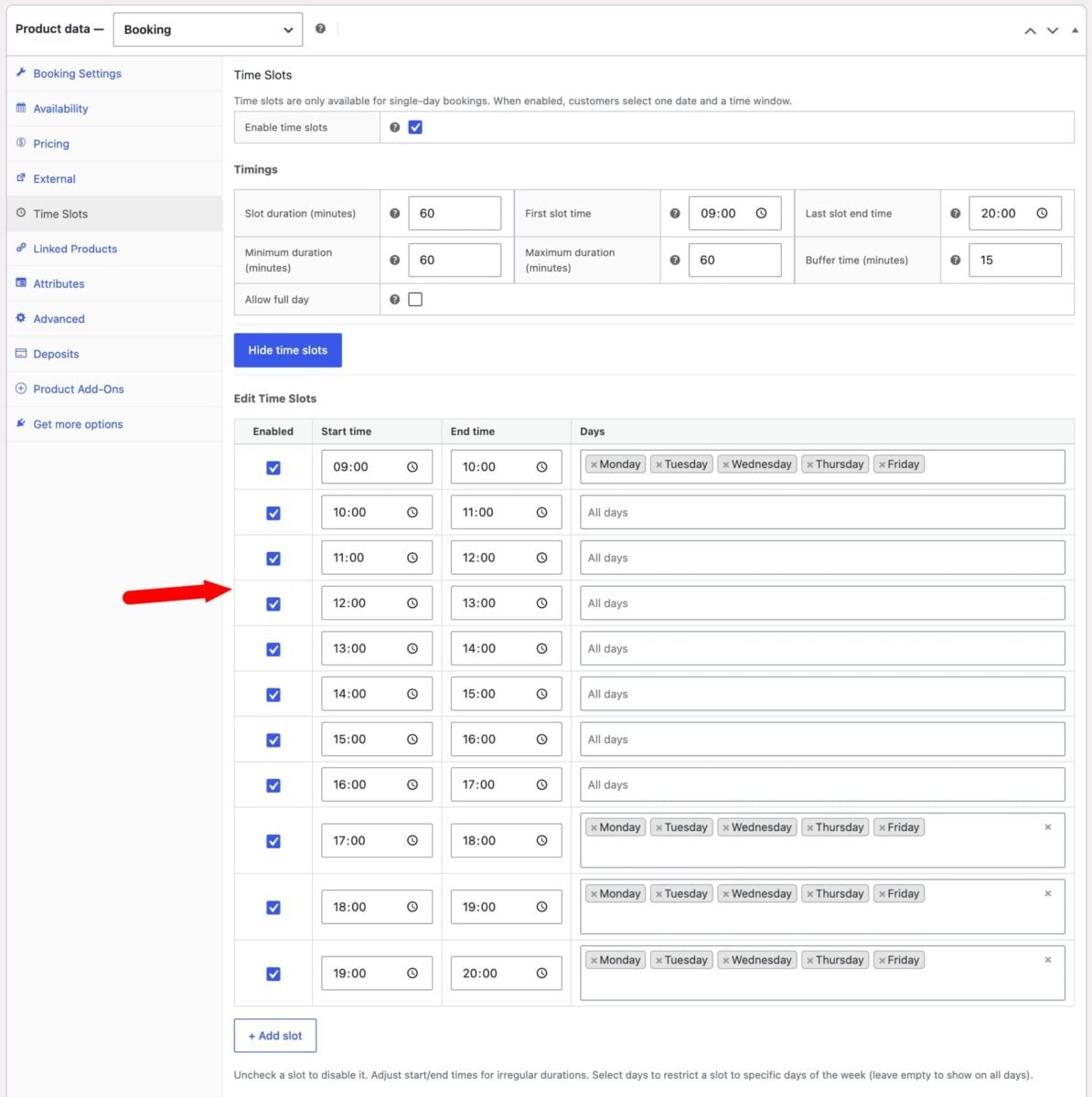 Flexible time slots for booking appointments