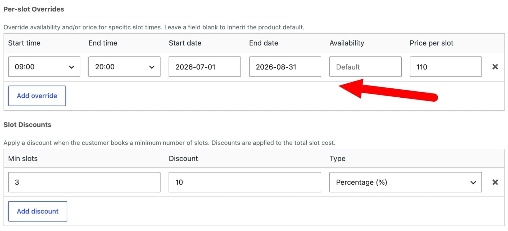 Override appointment pricing and availability