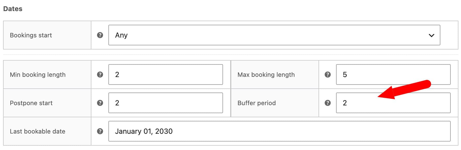 Setting to define buffer period for bookable products