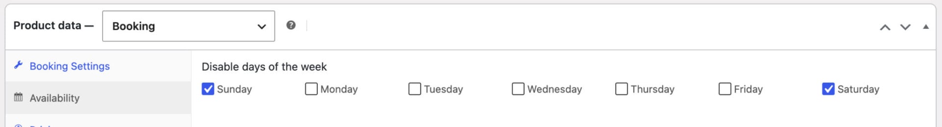 Setting for disabling days from the calendar