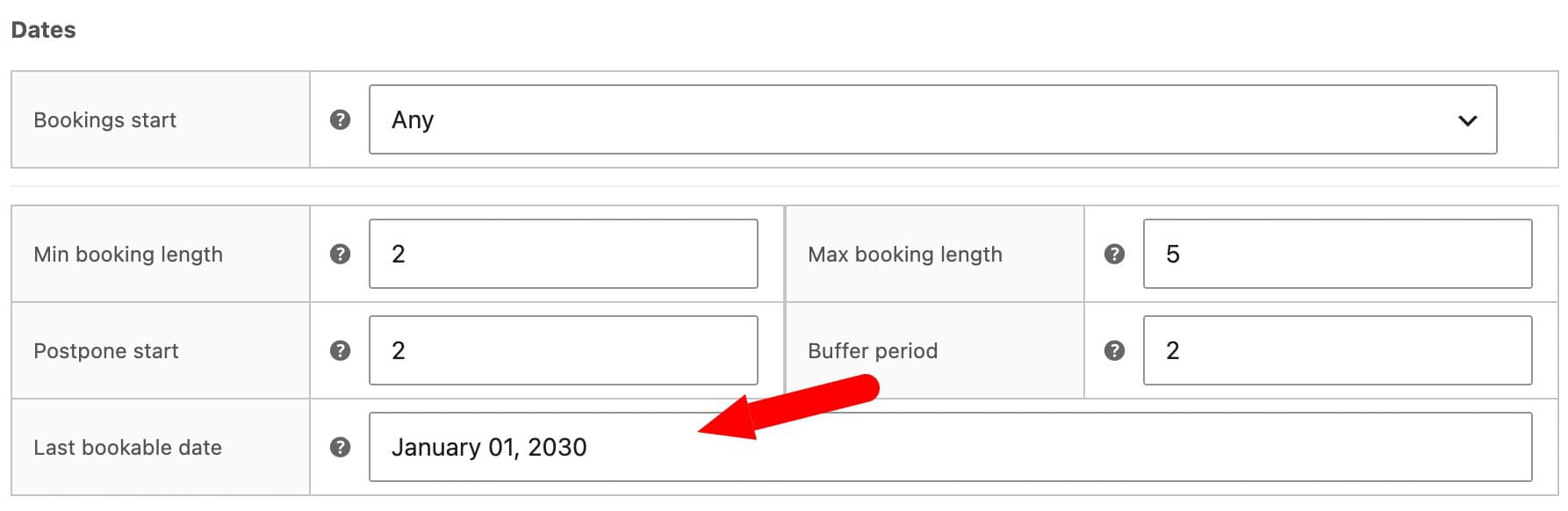 Last bookable date setting
