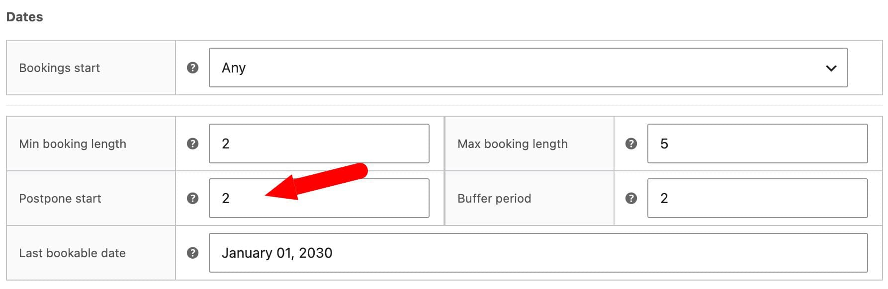 Setting to define minimum notice period for booking