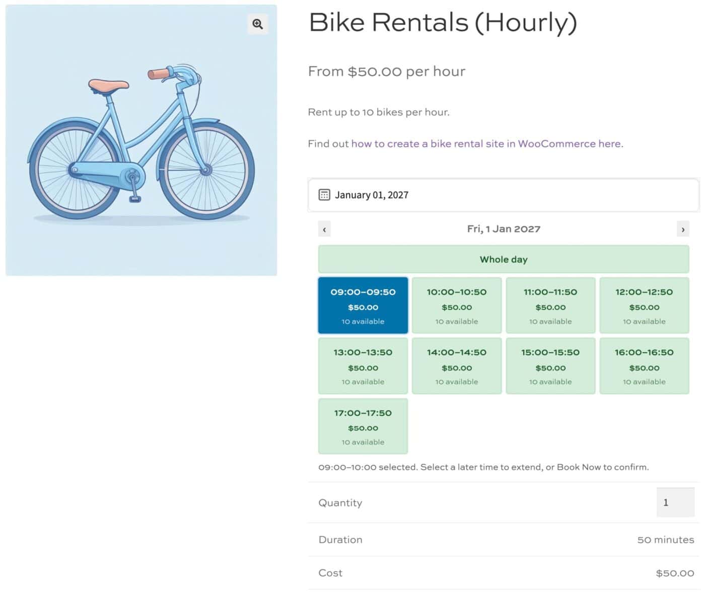 WooCommerce product bookable by time