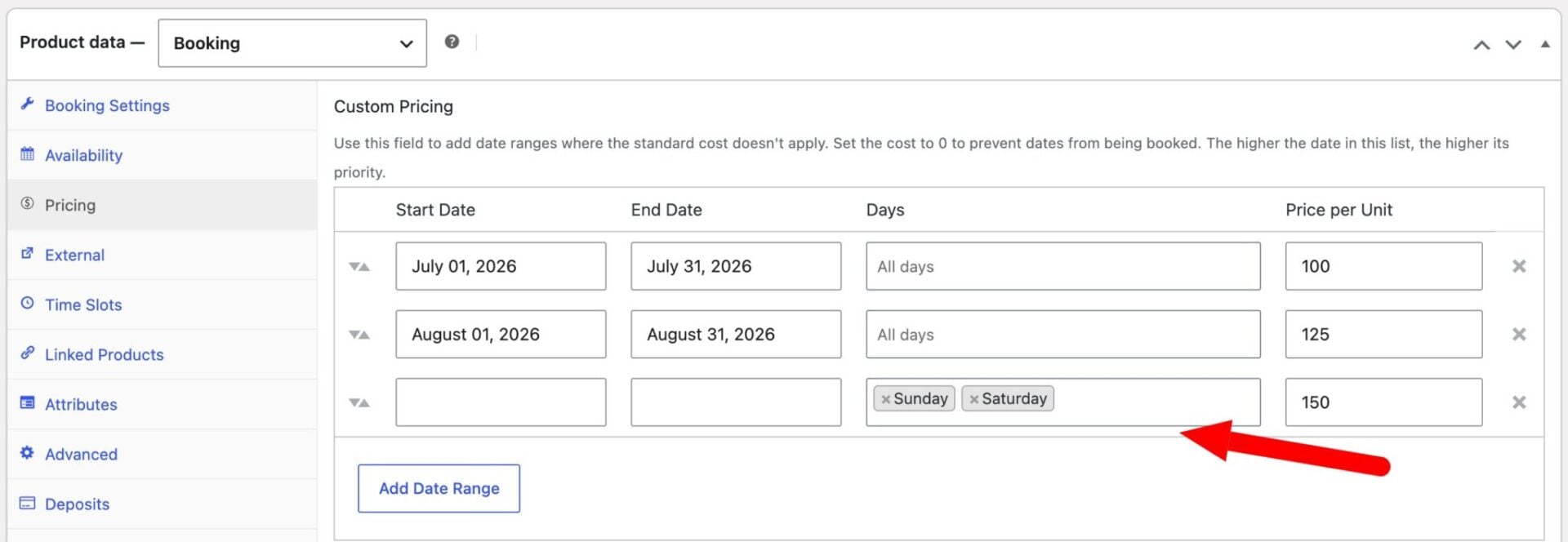 Weekend pricing for bookings in WooCommerce