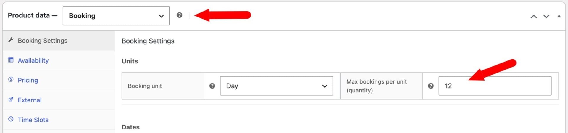 WooCommerce fitness booking - bookable product setting