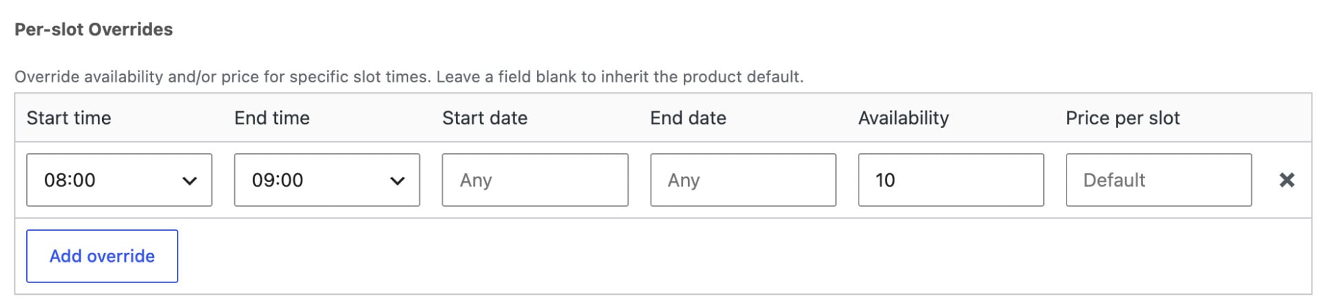 Setting for per slot overrides