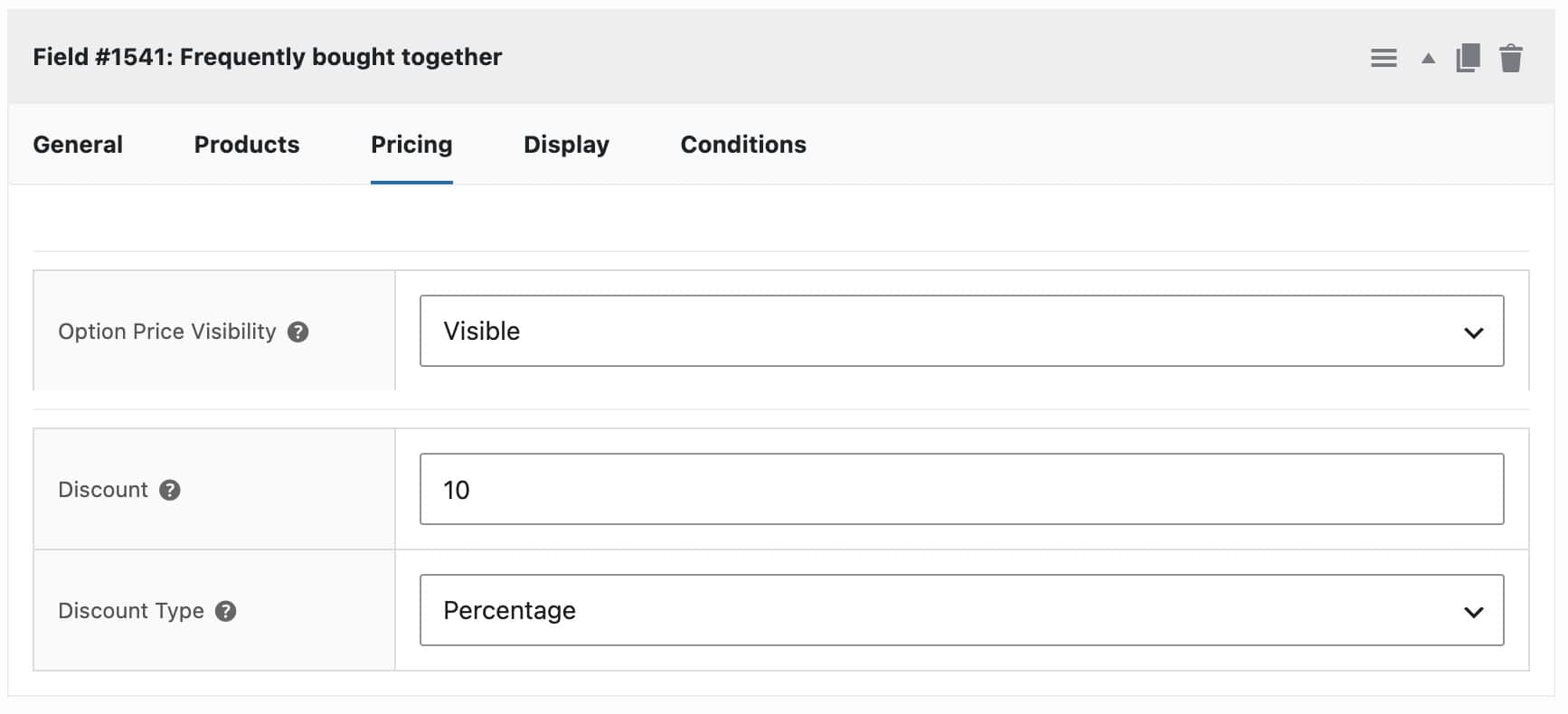 Discount setting for frequently bought together products