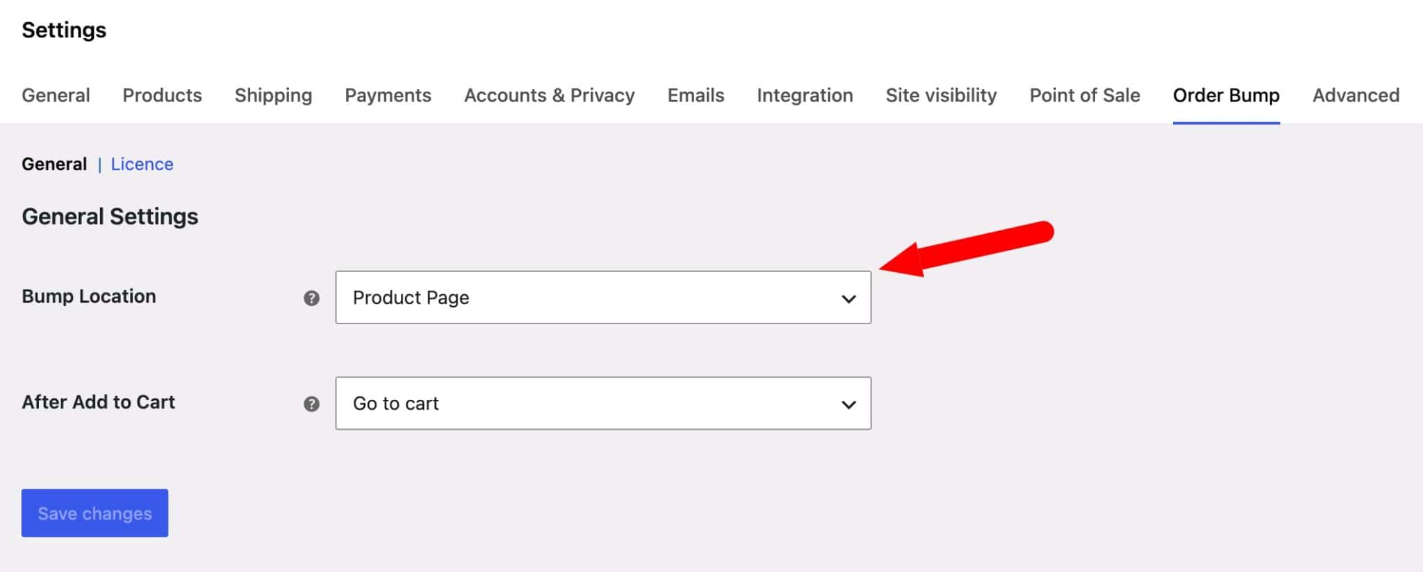 Setting for WooCommerce Order Bump location