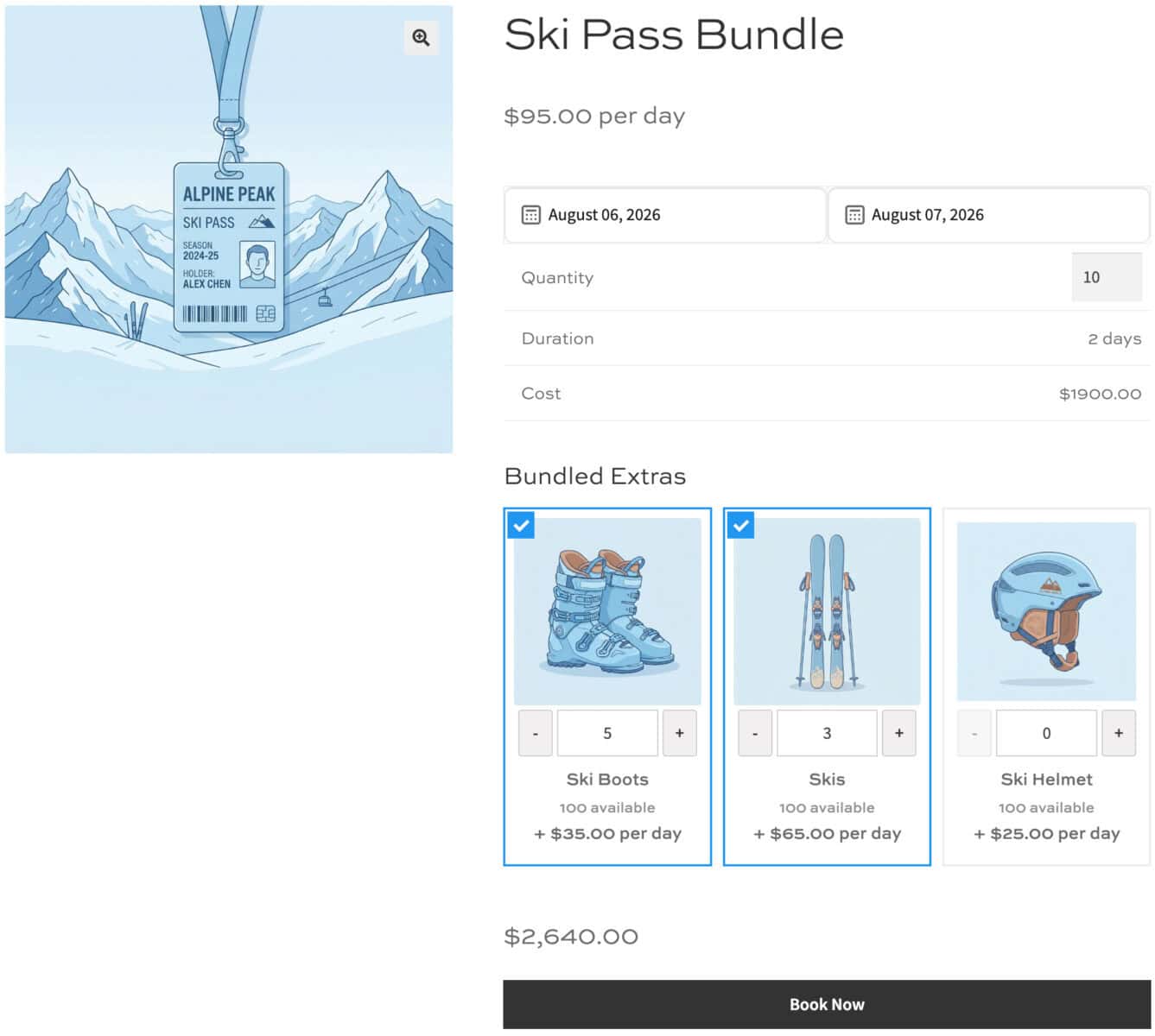 WooCommerce rental bundle - optional bundled extras
