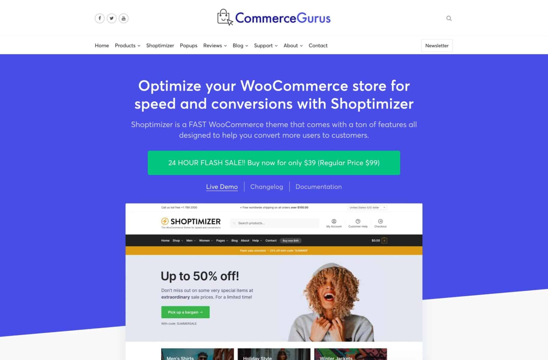 Screenshot of Shoptimizer homepage