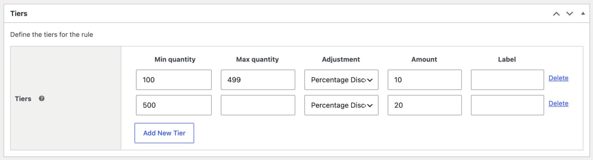 Bulk pricing tiers