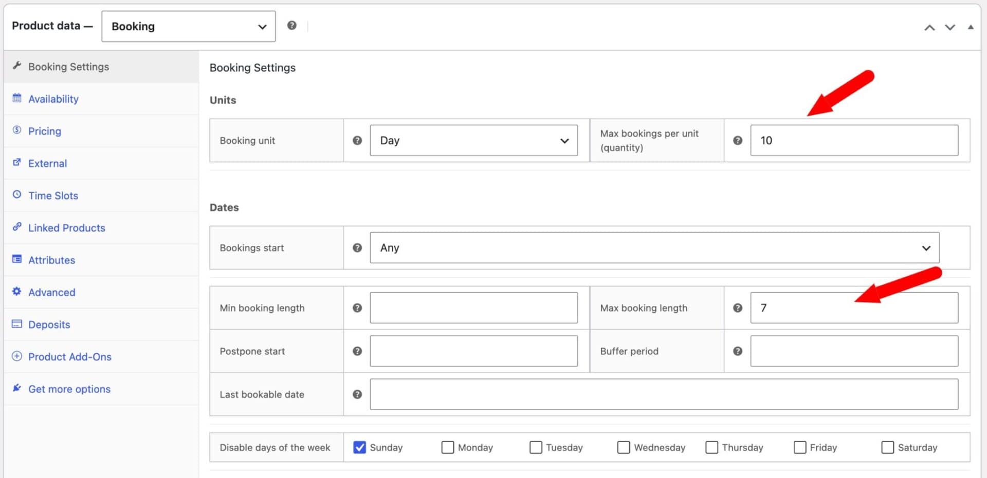 Duration and quantity settings for rental product