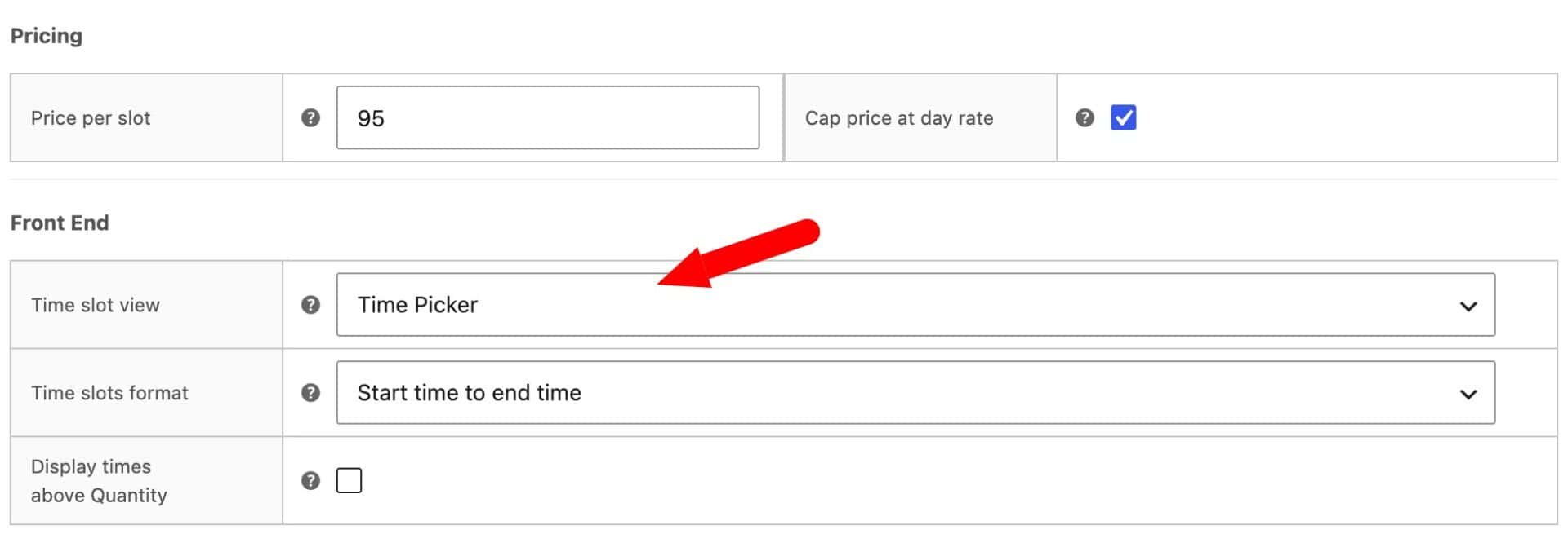 Time picker setting
