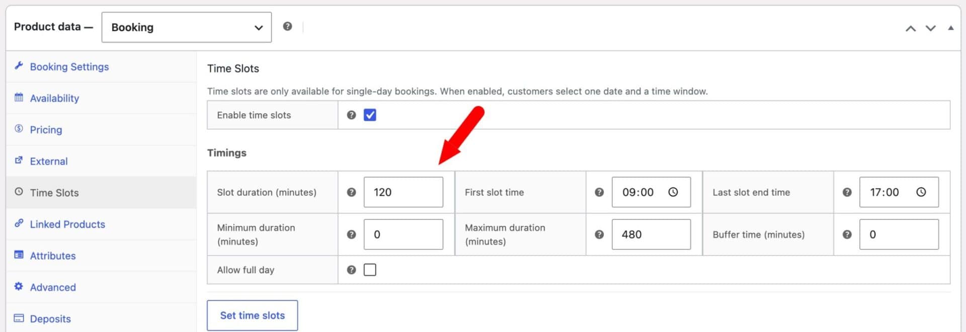 Settings for time-slot durations