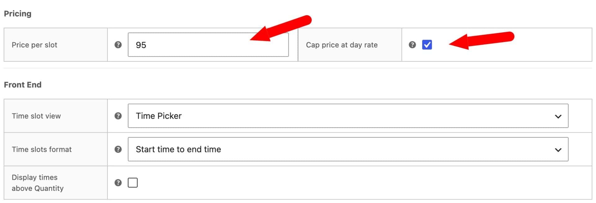 Price per slot settings