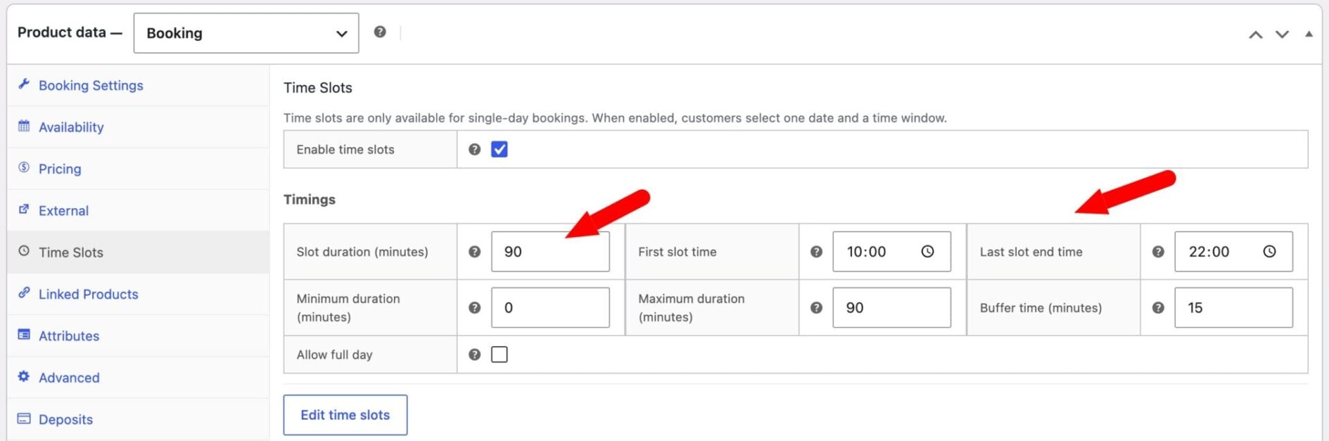 Duration and time settings for room booking
