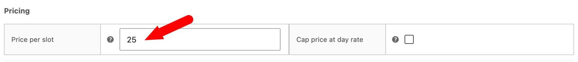 Slot price field