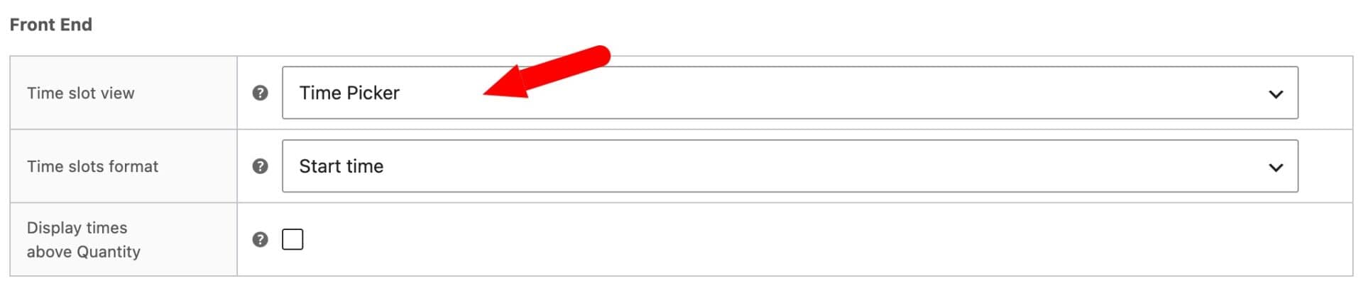 Choose time slot view