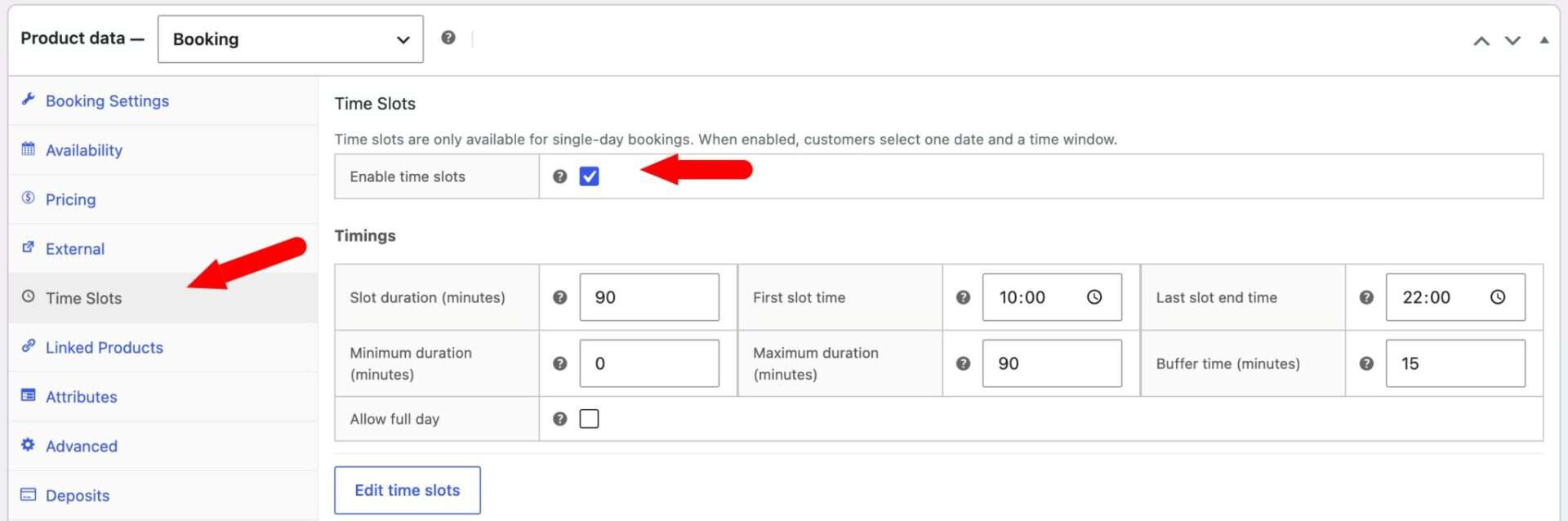 Enable time slots for WooCommerce event booking