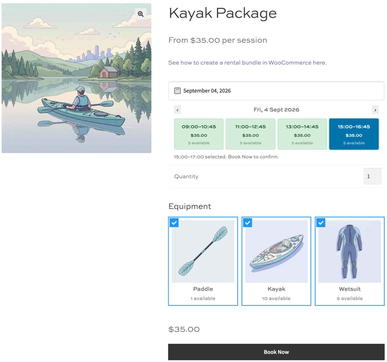WooCommerce rental bundle product page
