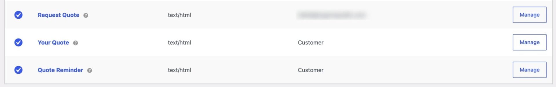 Emails available to Request a Quote plugin