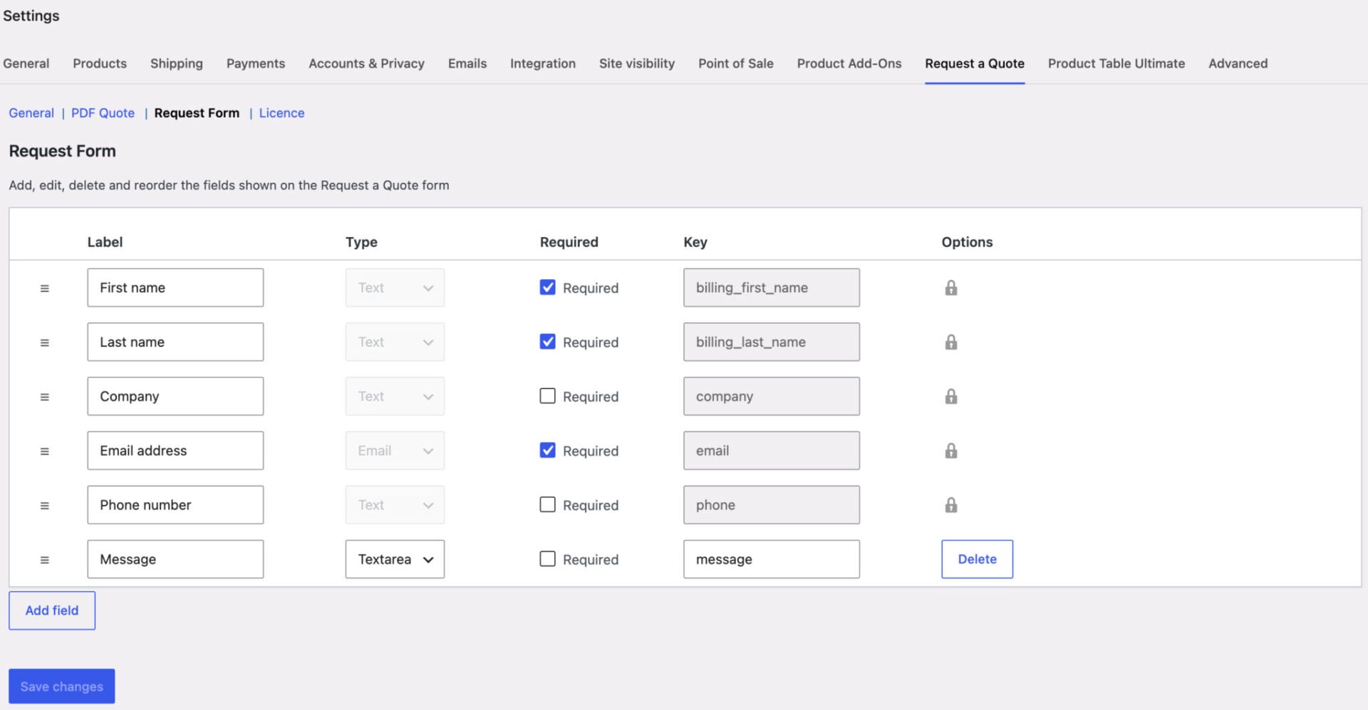 WooCommerce Request a Quote form builder