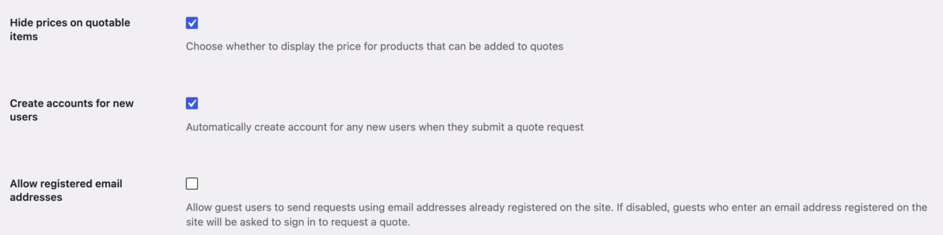 Setting to decide whether to display the price on quotable products