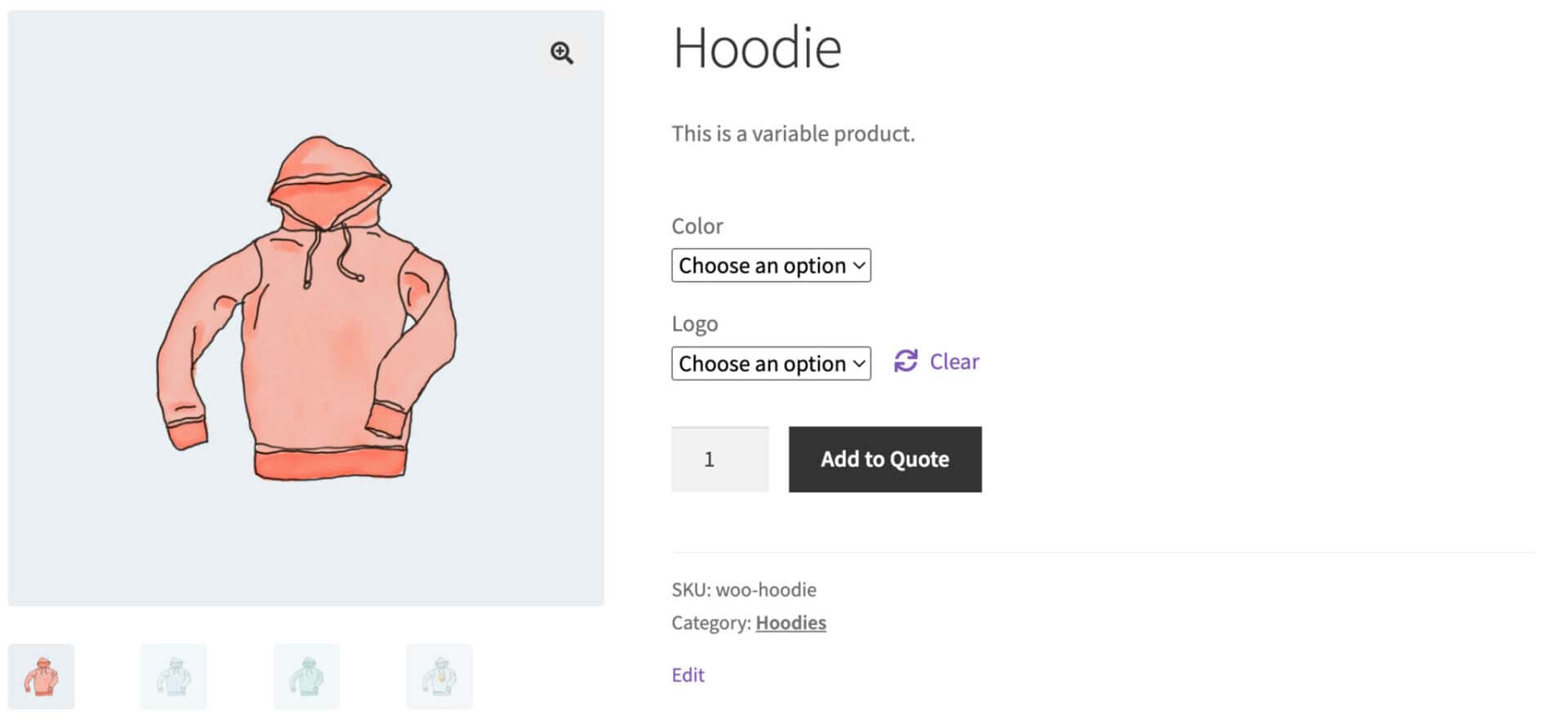 WooCommerce Request a Quote product page