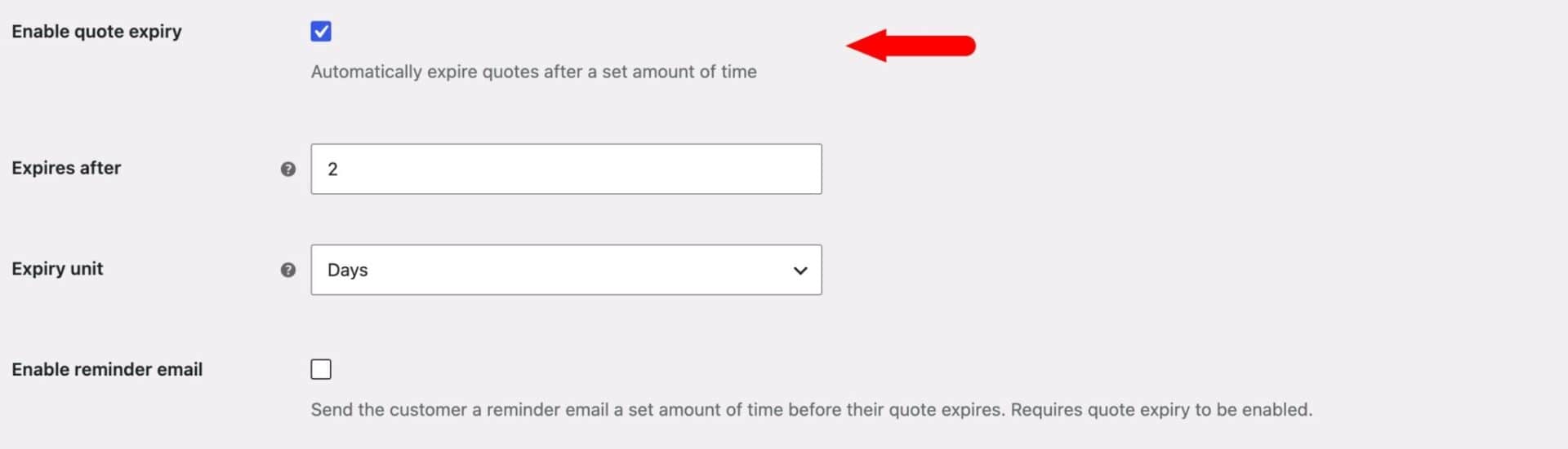 Setting to specify when quotes expire