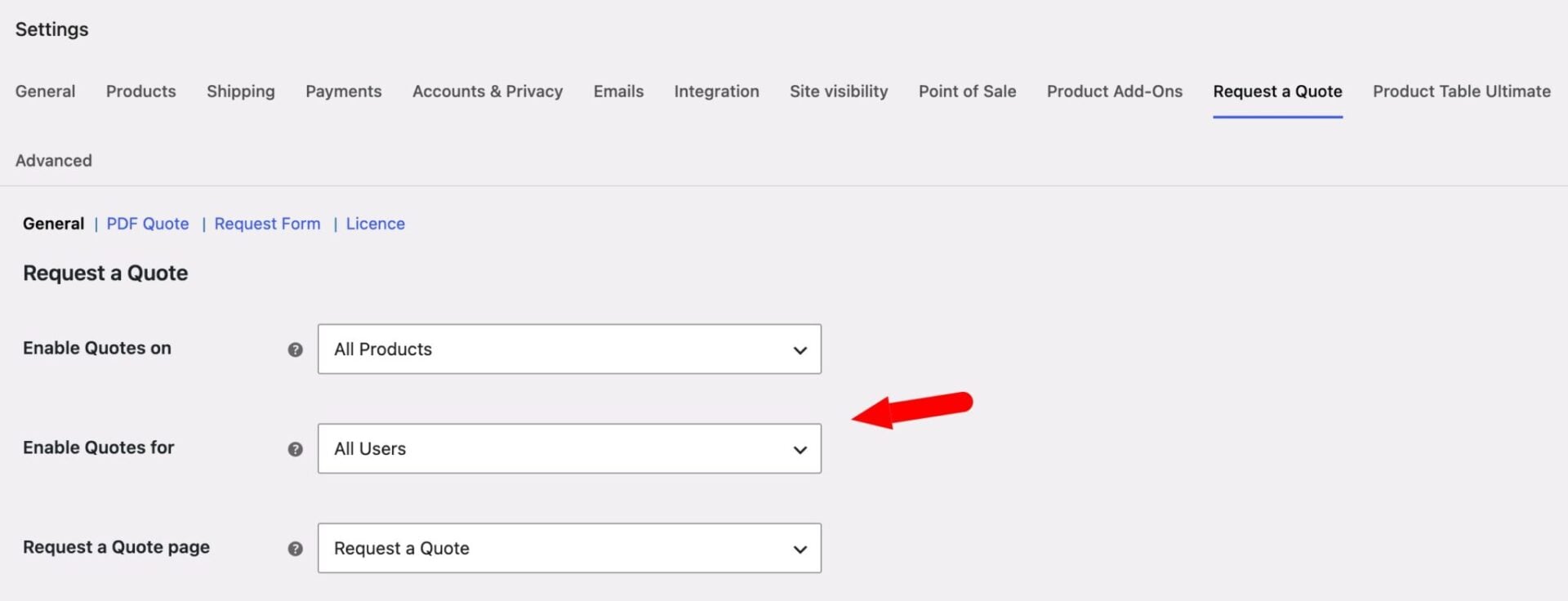 Setting to select which users can request quotes